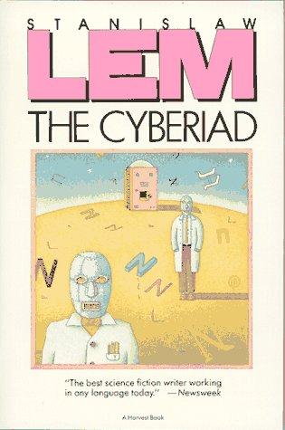 Cover of The Cyberiad by Stanislaw Lem, showing two ornate robot figures against a stylized cosmic backdrop